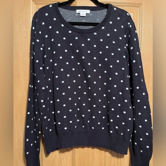 Liz Claiborne Navy and White Polka Dot Classic Sweater - Picture 1 of 8